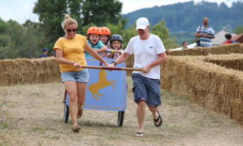 Roemerfest Augusta Raurica Eltern geben Alles beim rasanten Wagenrennen Foto Susanne Schenker